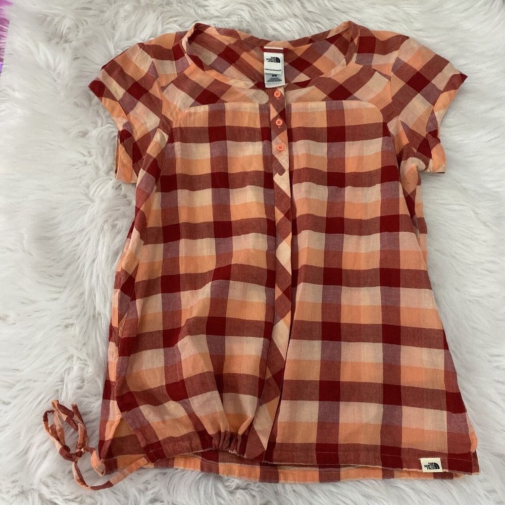 The North Face womens neon plaid button up shirt size M tie waist